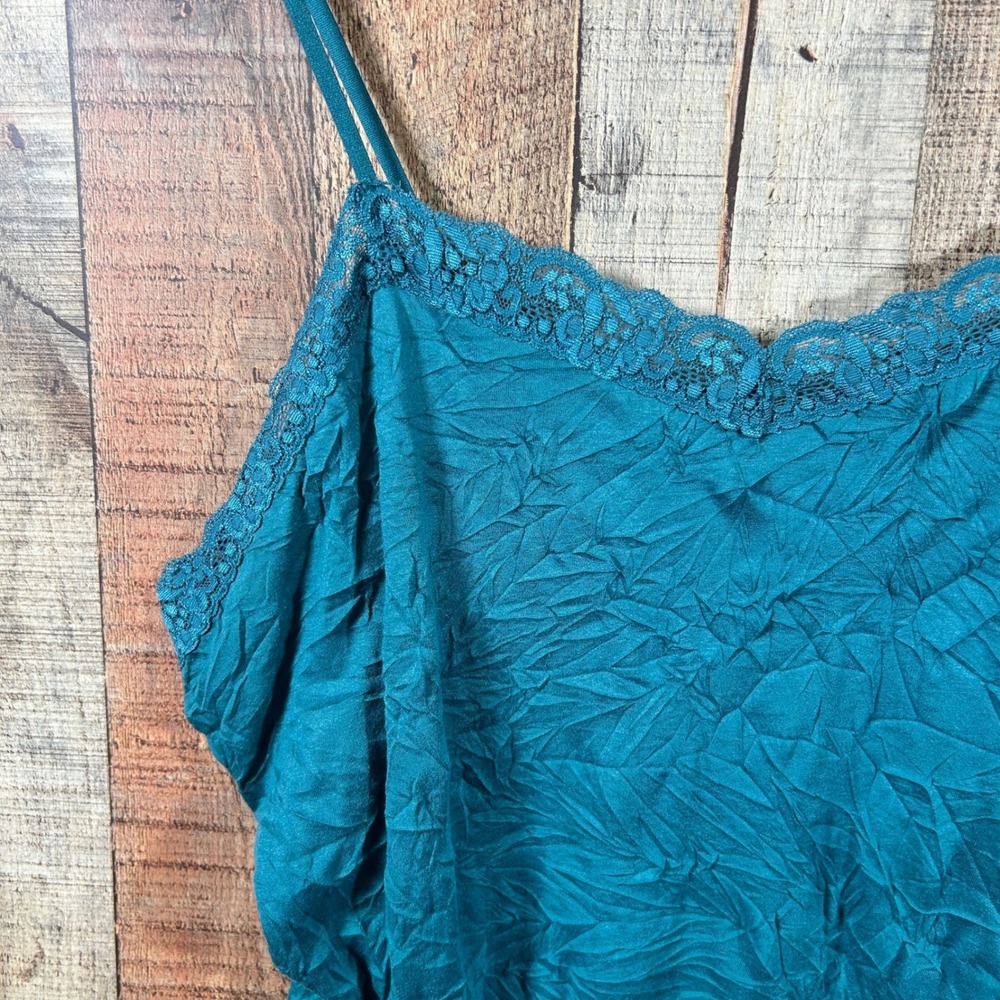 Coldwater Creek Teal Blue Crinkle Lace Trim Camisole Adjustable Straps XL - Picture 3 of 6